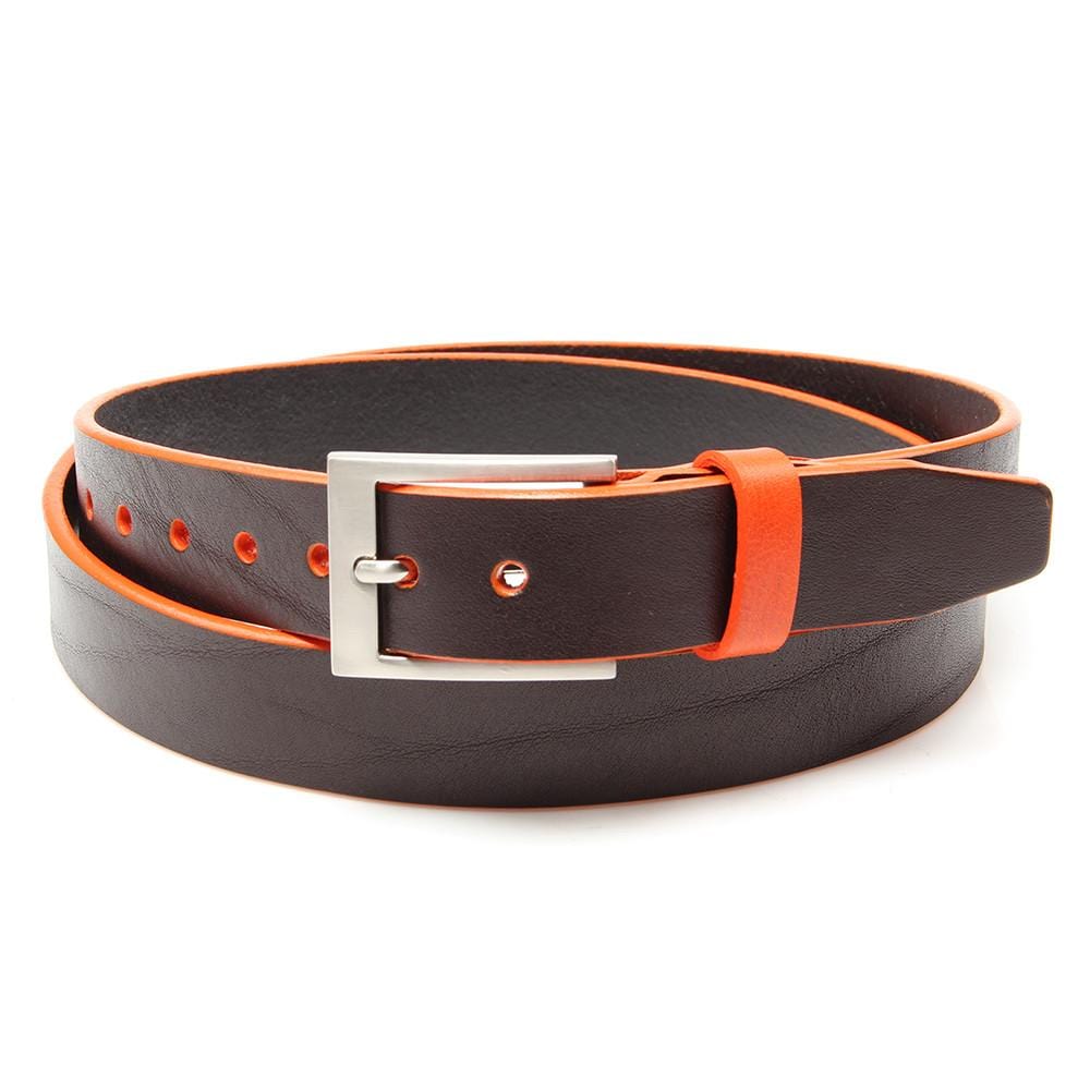 Brown leather belt with Tiqui Orange trim and keeper - Stolen Riches
