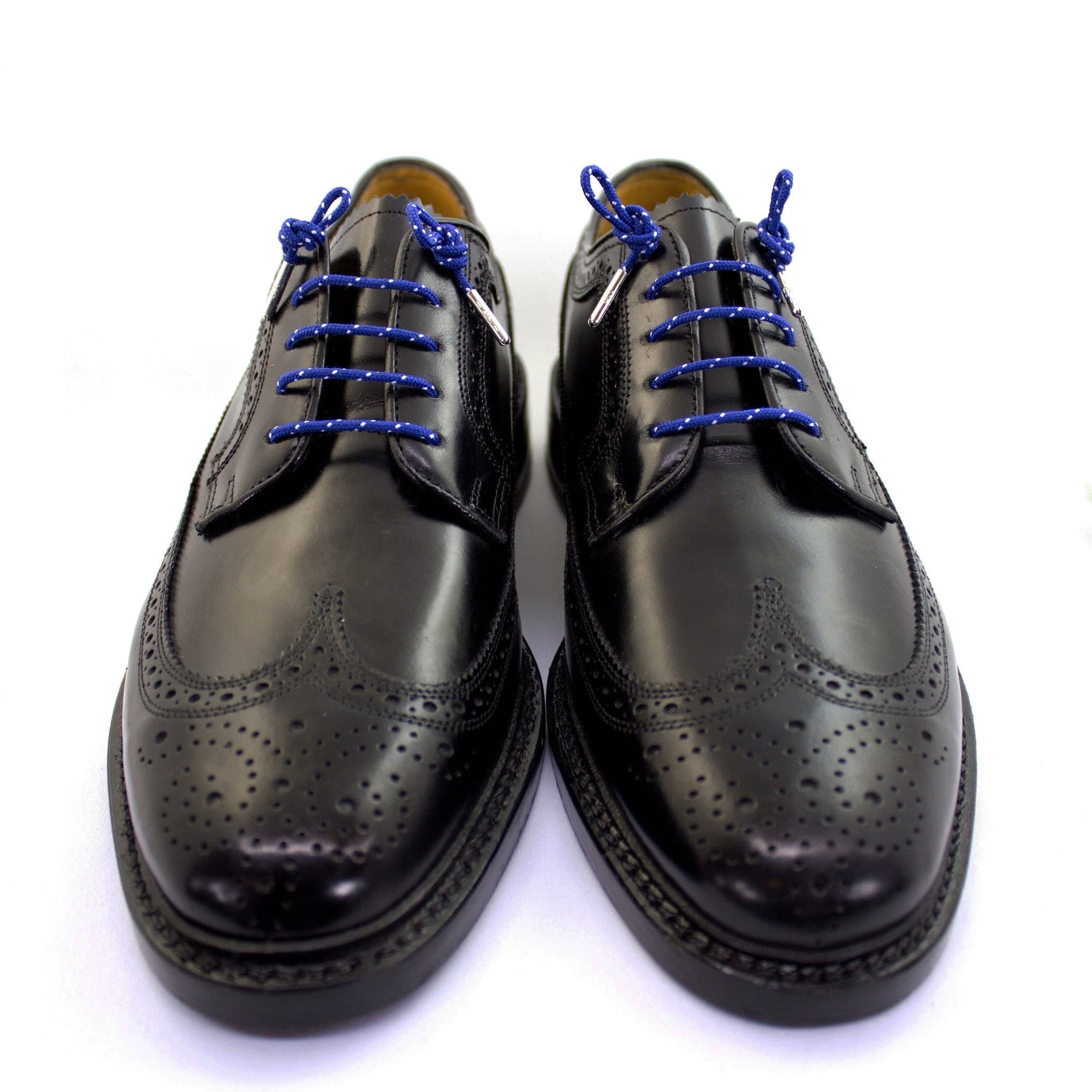 Royal blue and white dots laces for dress shoes, Length: 27"/69cm-Stolen Riches
