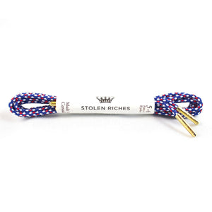 Blue, red and white laces for dress shoes, Length: 32"/81cm-Stolen Riches