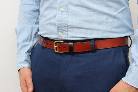 Brown Leather Dress Belt with Interchangeable Keeper - Stolen Riches