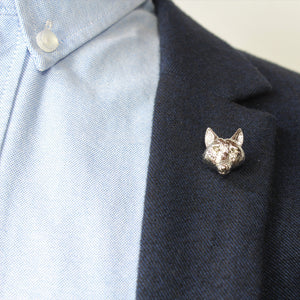 Wolf Head Lapel Pin on blazer - Stolen Riches
