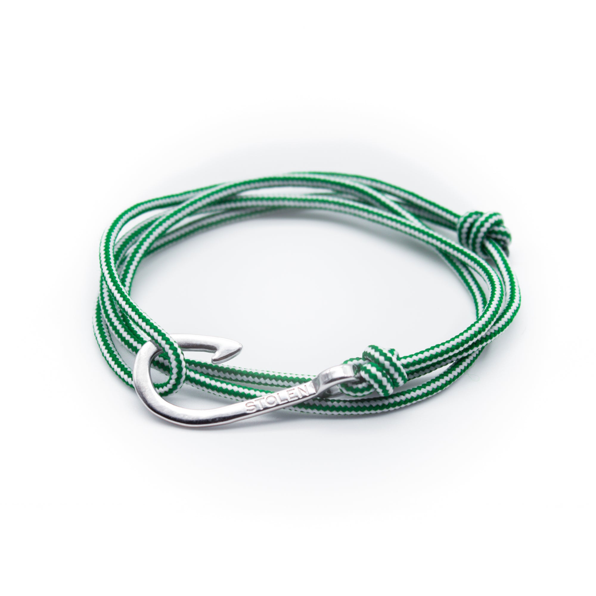 Green and White Stripe Men's Bracelet With Silver Hook - Stolen Riches