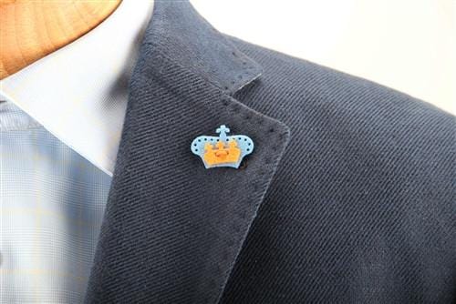 Crown Lapel Pin - Dickie Blue with Tiqui Orange - Stolen Riches